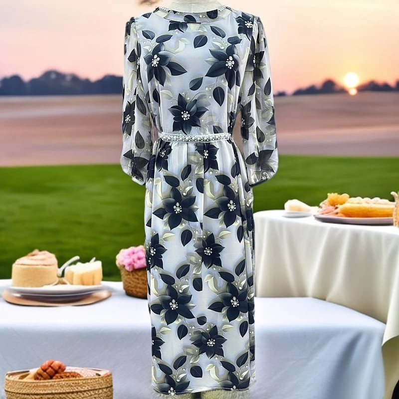 2025新款减龄裙子收腰连衣裙五分袖夏季妈妈女装大码小众