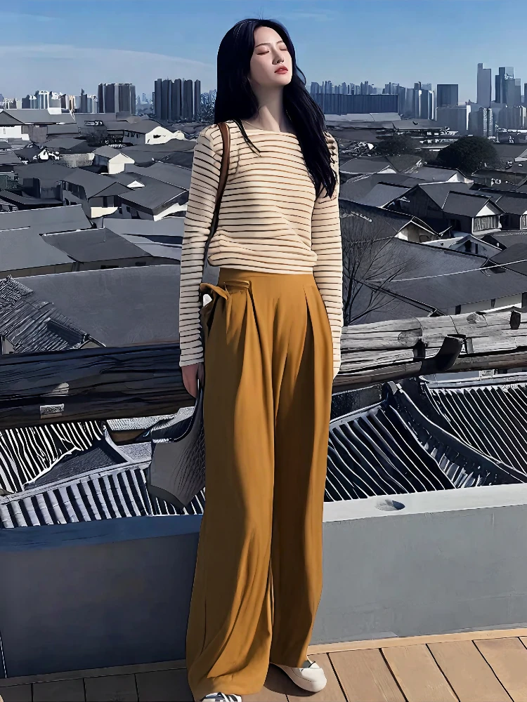 简约针织衫上衣休闲裤小个子时尚两件套韩系氛围感穿搭套装女春秋