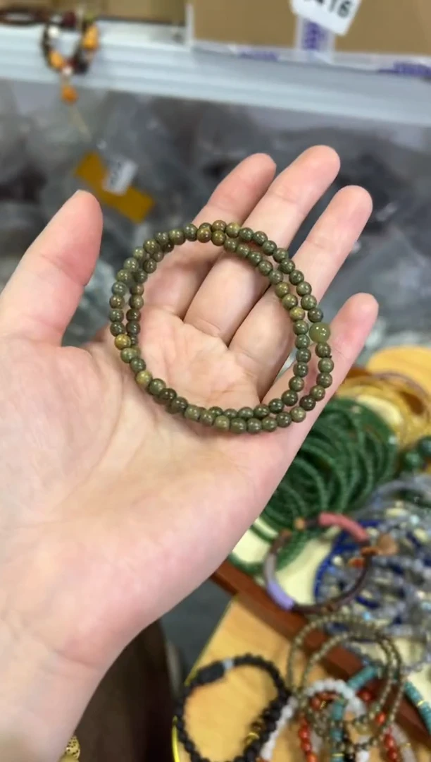 【闪购商品】维腊木（绿檀）手串未镶嵌和田玉绿檀木款双圈手链[0526]