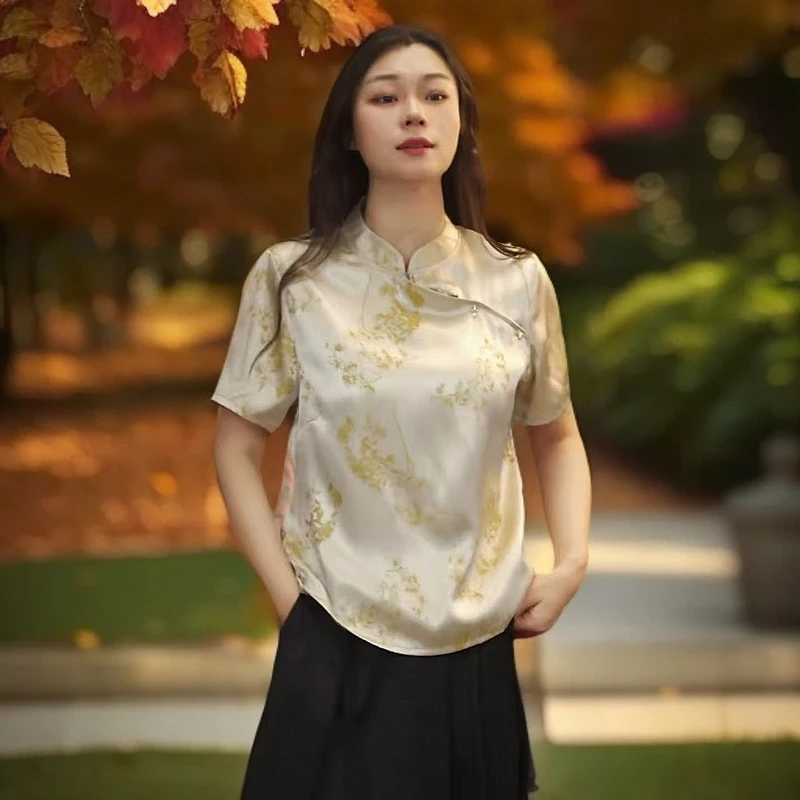 新中式国风重磅提花气质显瘦斜门襟旗袍小衫2025原创设计新款正品