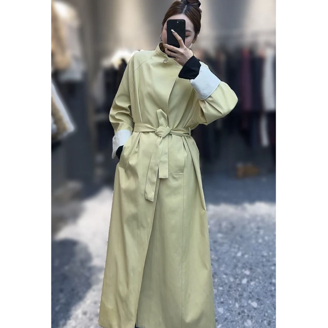 高端休闲风衣外套女宽松秋季新款2025韩系立领高级感收腰长款大衣