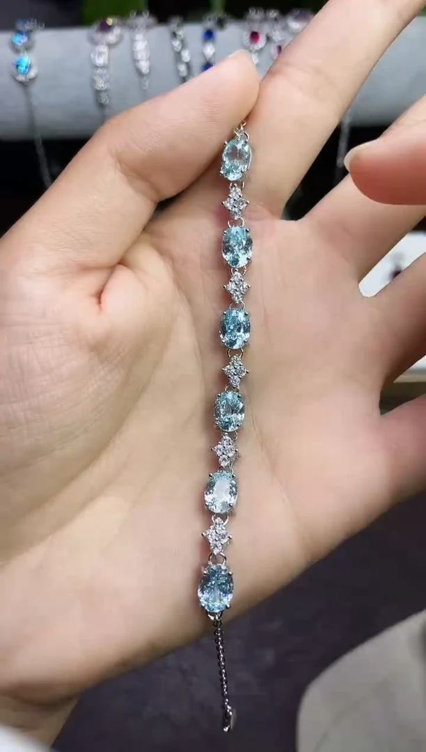 合金合成钻石海蓝手链