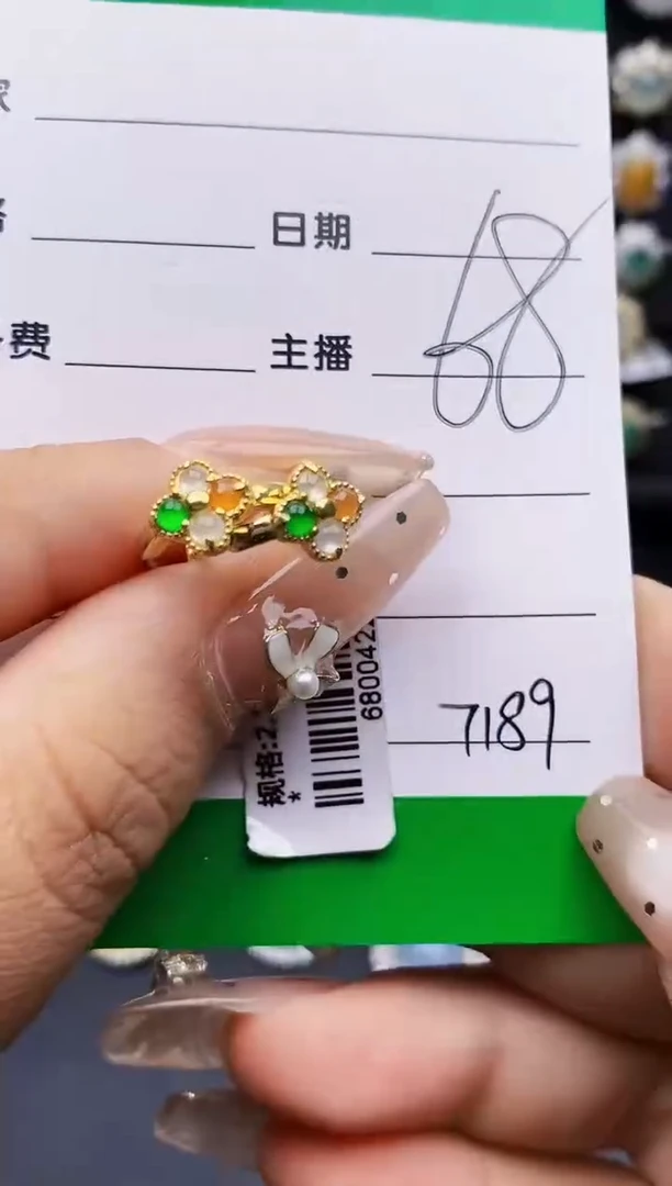 翡翠戒指银S925镶嵌7189