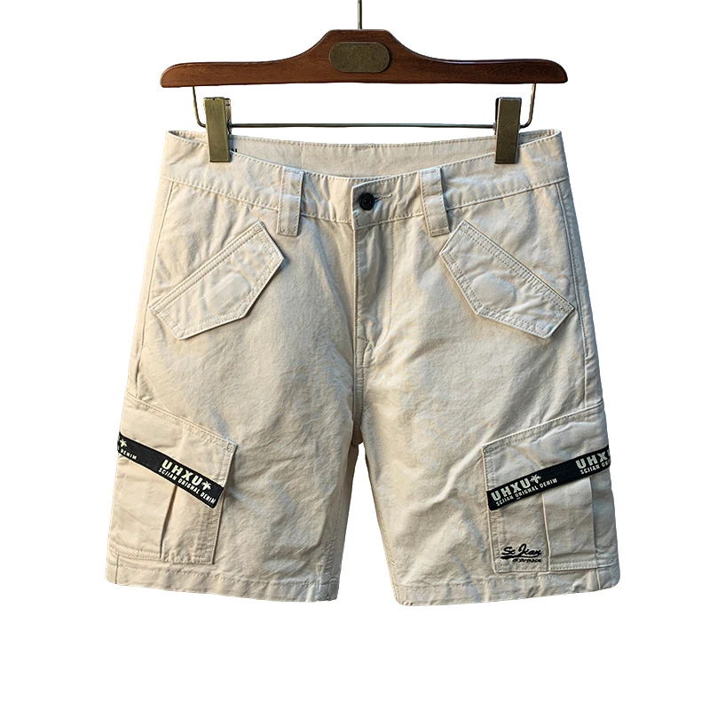 那因波勒男士工装短裤薄款青年时尚多口袋五分裤纯棉直筒休闲中裤