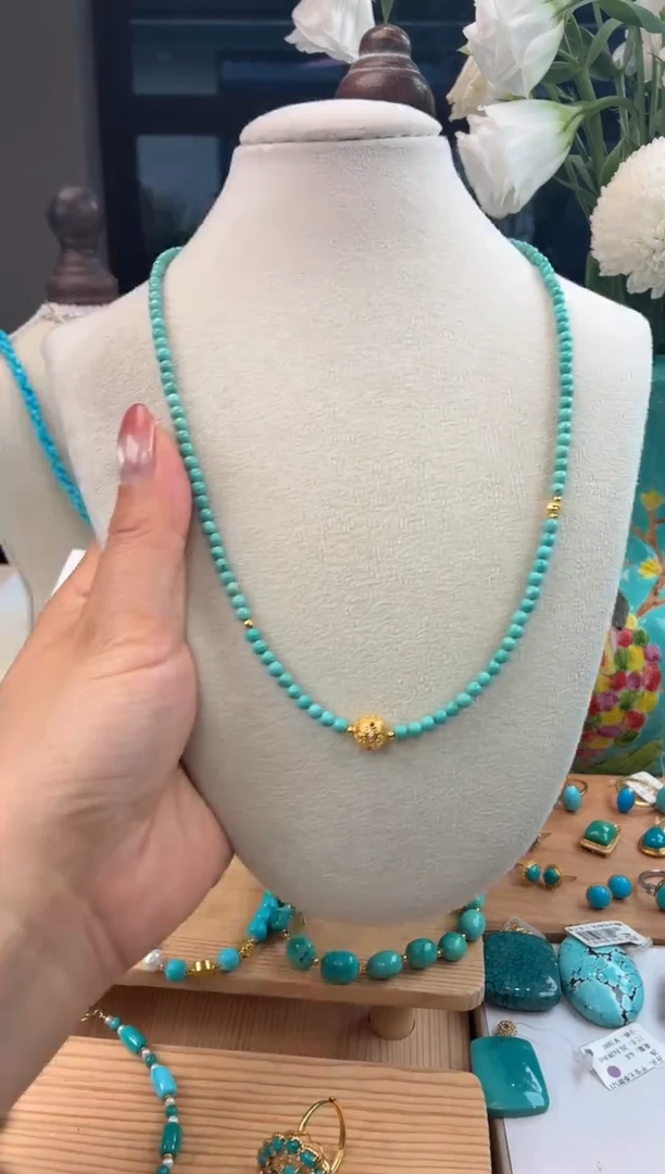 银S925镀金镶嵌绿松石项链1