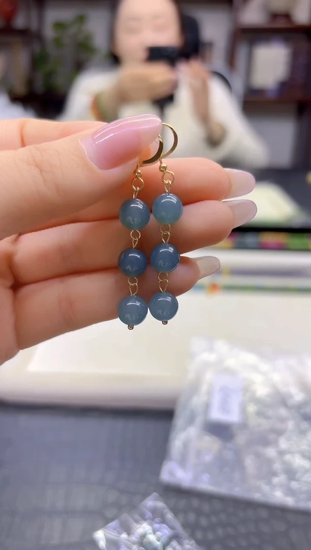 14K金镶嵌翡翠耳饰DIY款E927