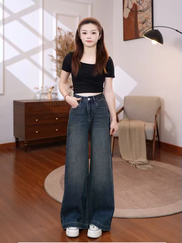 2025新款复古阔腿牛仔裤休闲风ins牛仔裤7025