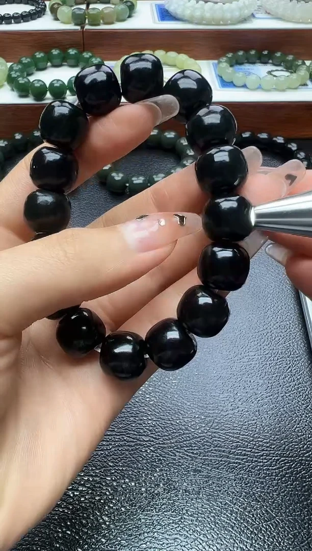 未镶嵌手串和田玉塔青卡14老型珠手串