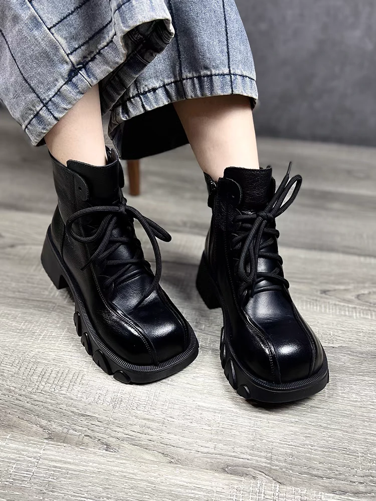 8827头层牛皮复古手工短靴