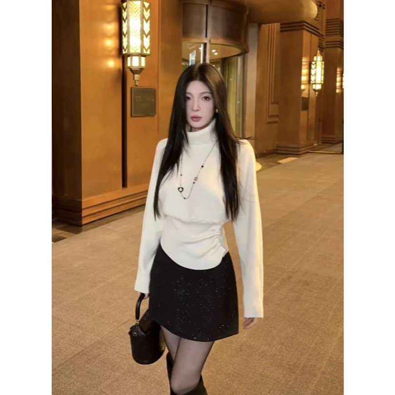 新款辣妹风显气质套装女冬季韩版米白色针织衫半身裙两件套26437