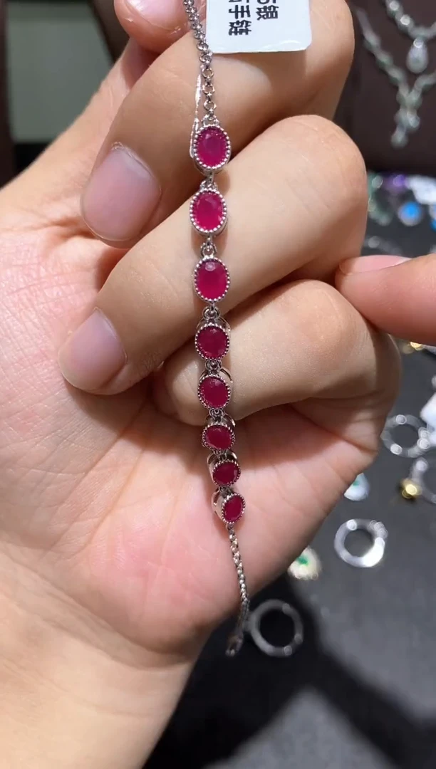 银S925镶嵌手链红宝石手链