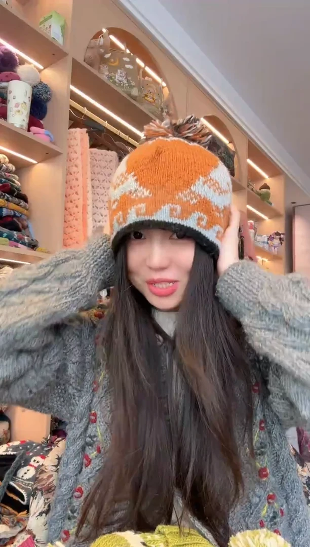 羊毛橘色喜鹊帽