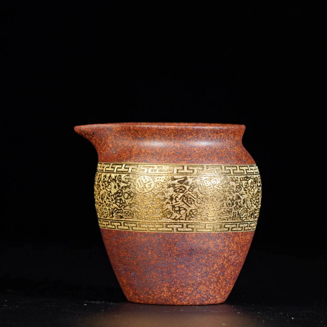 玄铁紫泥 鎏金百福公道  宜兴原矿全手工紫砂全手工公道