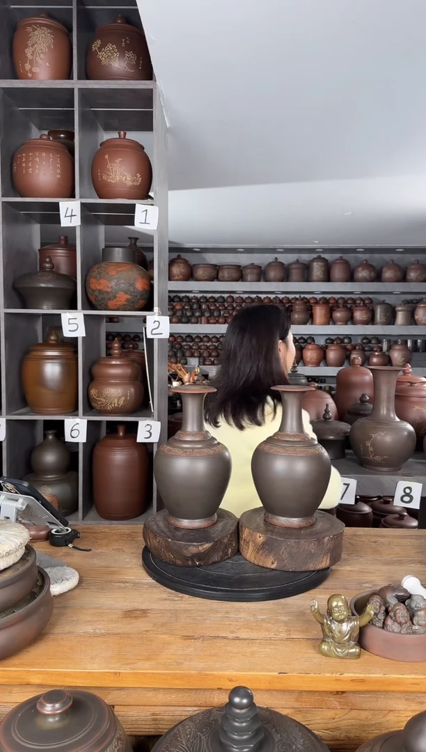 本陶手作茶叶罐1斤花瓶罐1对