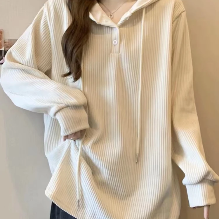 宽松慵懒风连帽卫衣女秋冬大码打底衫胖mm显瘦遮肚上衣8076