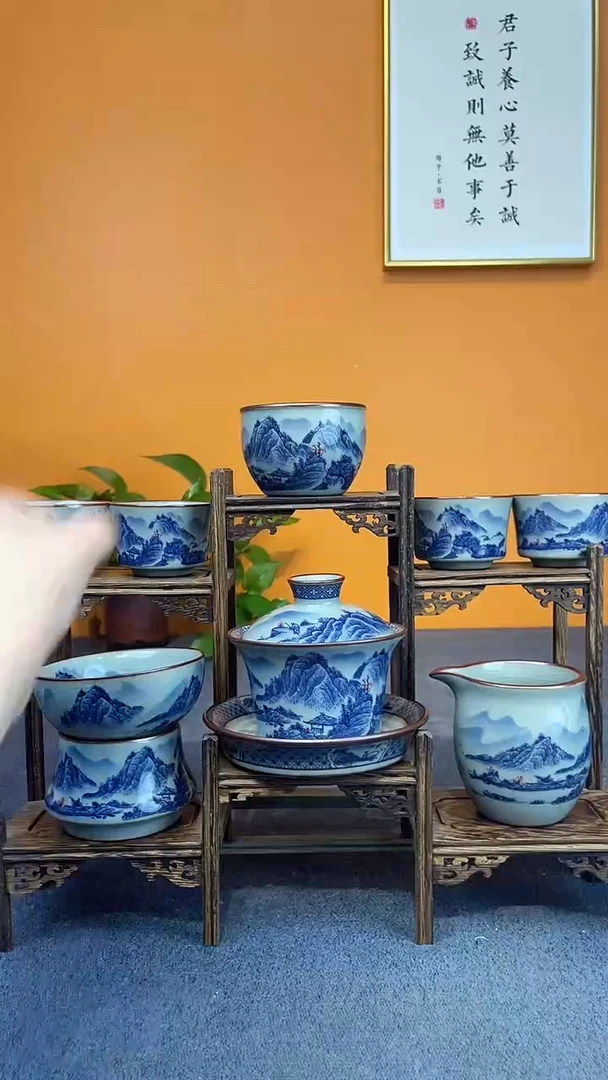 陶瓷景德镇釉下青花八件套