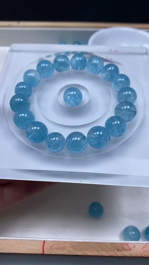 未镶嵌珠宝半成品水晶B1057 海蓝水晶12mm3个9.9元