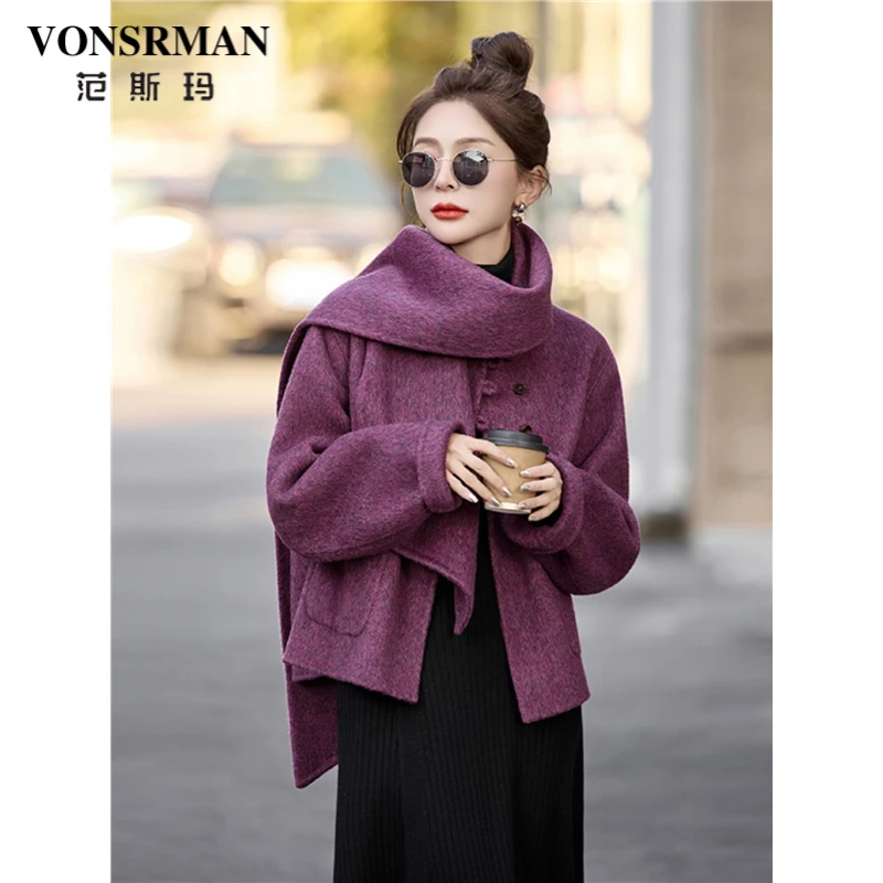 高端气质双面呢大衣女短款秋冬2025新款韩版时尚休闲宽松毛呢外套