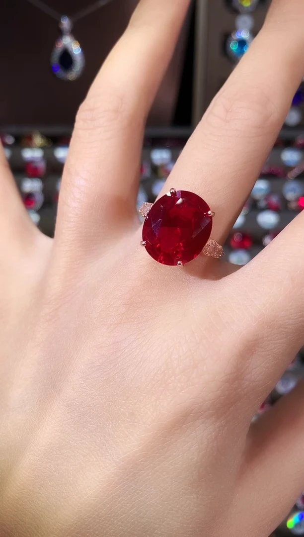 无925银鸽血红色戒指