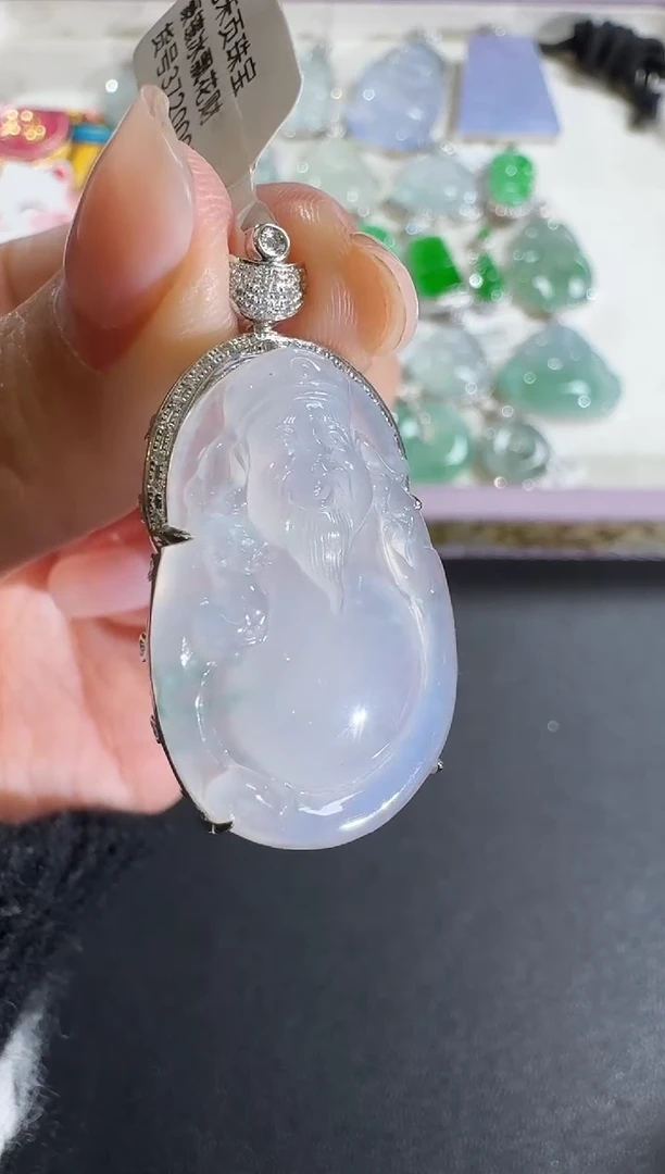 【闪购商品】翡翠吊坠(不含链)18K金镶嵌【源头工厂】钻石镶嵌财爷爷