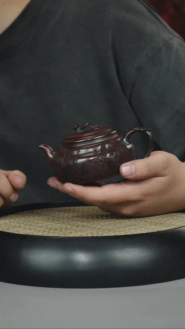 茶壶紫砂黑料石红 如意半月