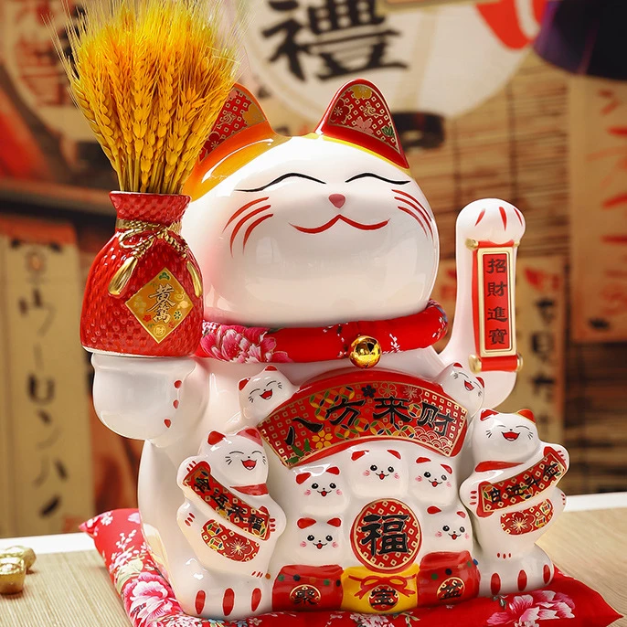 12寸大麦招财猫自动摇手店铺开业礼品客厅收银台创意家居摆件