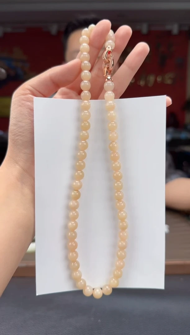 和田玉未镶嵌颈饰藕粉妈妈链卡8