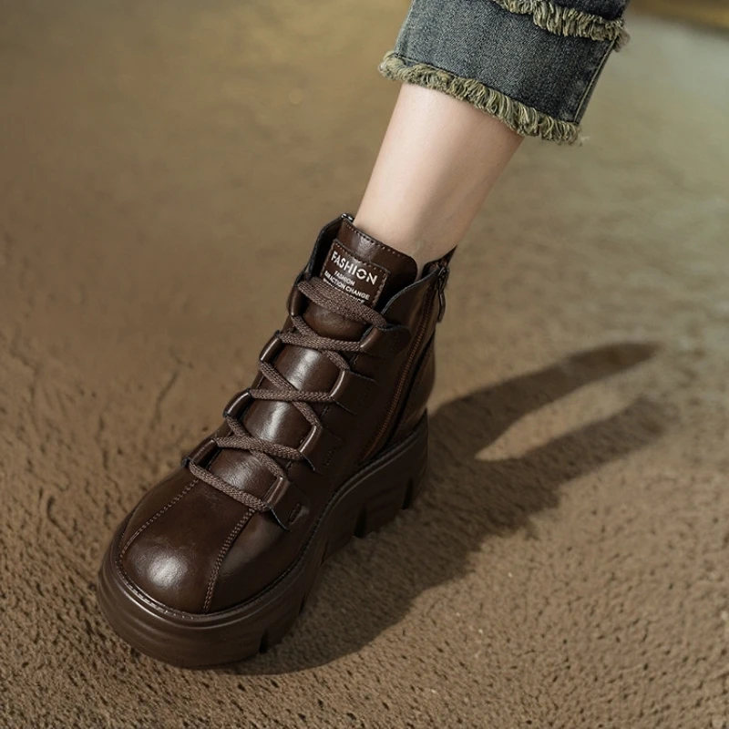 马丁靴女2025秋冬新款绒8小个子厚底短靴复古百搭高帮鞋DM3