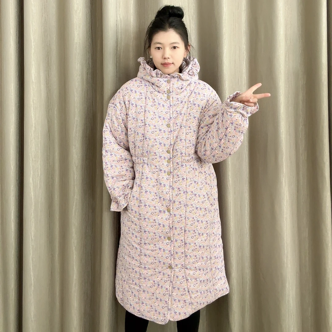 【多巴胺小花花边帽收腰】新疆棉花衣宽松家居服保暖棉衣棉服