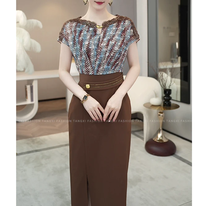 现货2025夏季新款【H24-X83】气质高级感小众蕾丝拼接连衣裙子