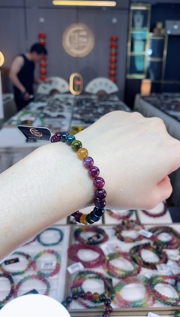 未镶嵌老矿碧玺彩虹单圈手串7mm+碧玺dan多样性发货一条