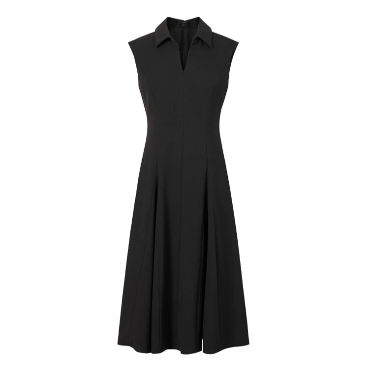 【丽公主】连衣裙翻领法式无袖小黑裙混羊毛裙子潮高级感M510251