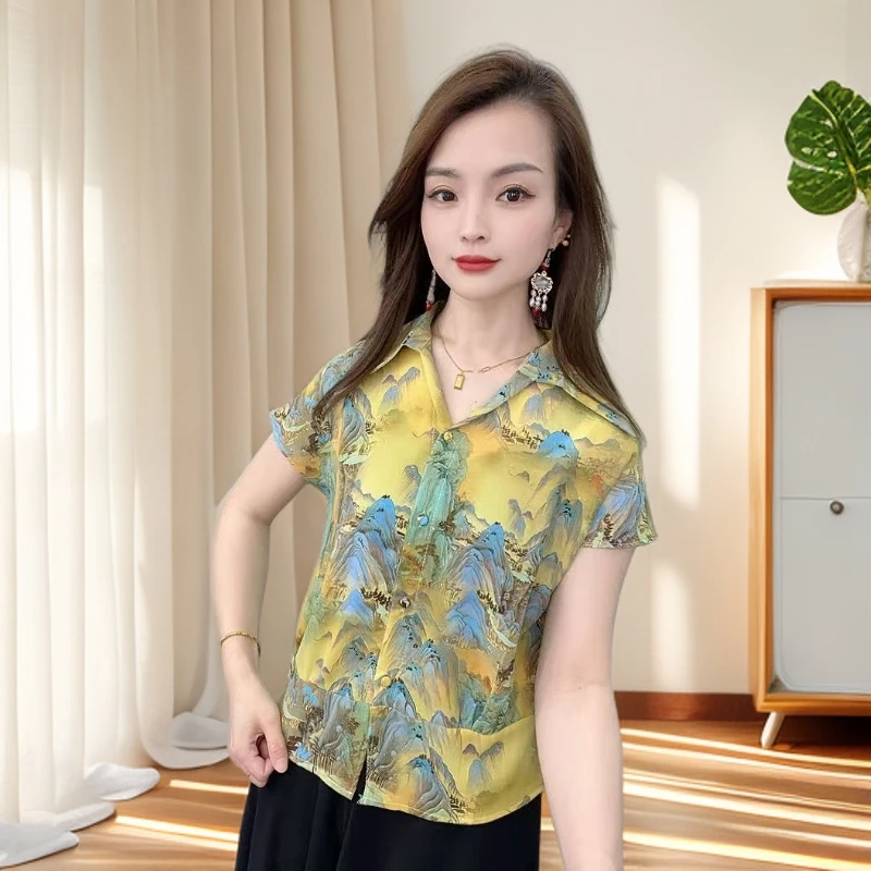时尚港风碎花衬衫女2025夏季新款洋气衬衫百搭显瘦遮肚衬衣潮