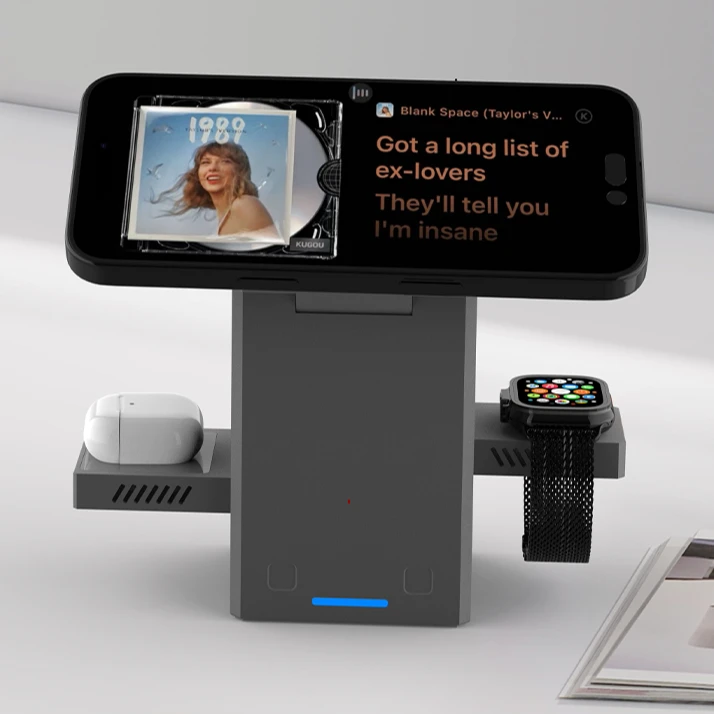 新款三合一无线桌面充电器适用苹果手表耳机iPhone16华为三星磁吸