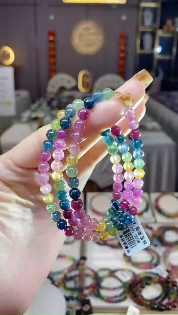未镶嵌老矿碧玺色标彩虹三圈手串5mm+碧玺dan多样性发货一条