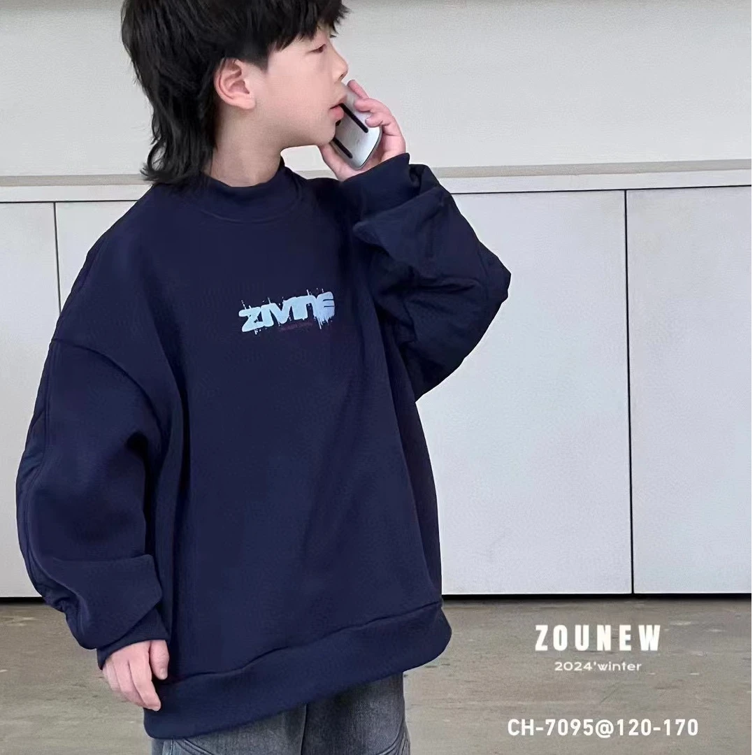 2024舟由冬季一体绒卫衣加厚圆领宽松休闲百搭7095