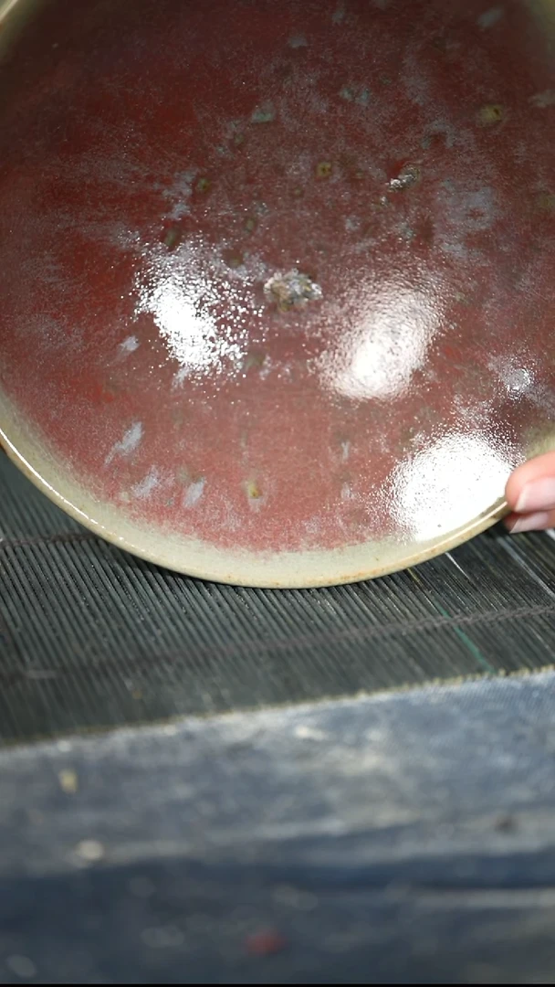 浪鬼家釉绘柴烧盘  微瑕