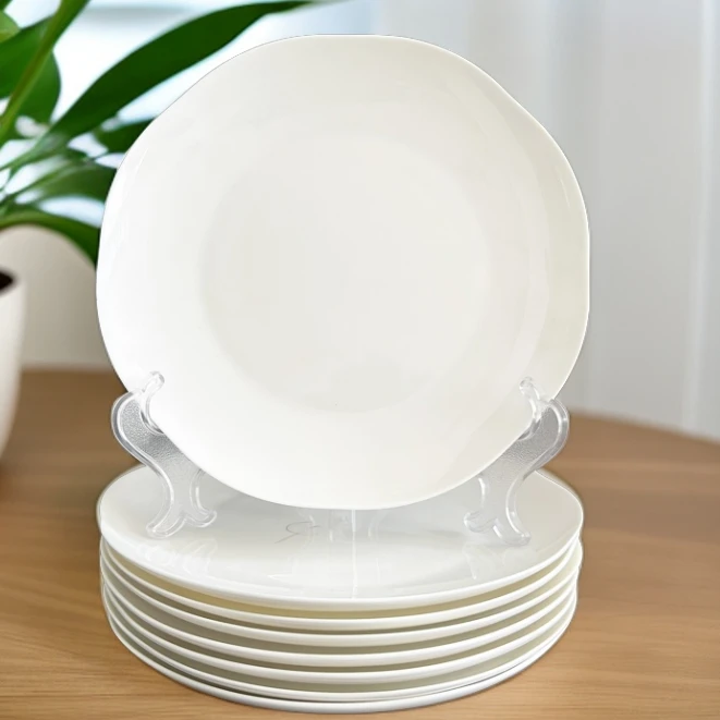 8只8英寸浅荷花盘家用颜值陶瓷餐具菜盘饭盘陶瓷盘子