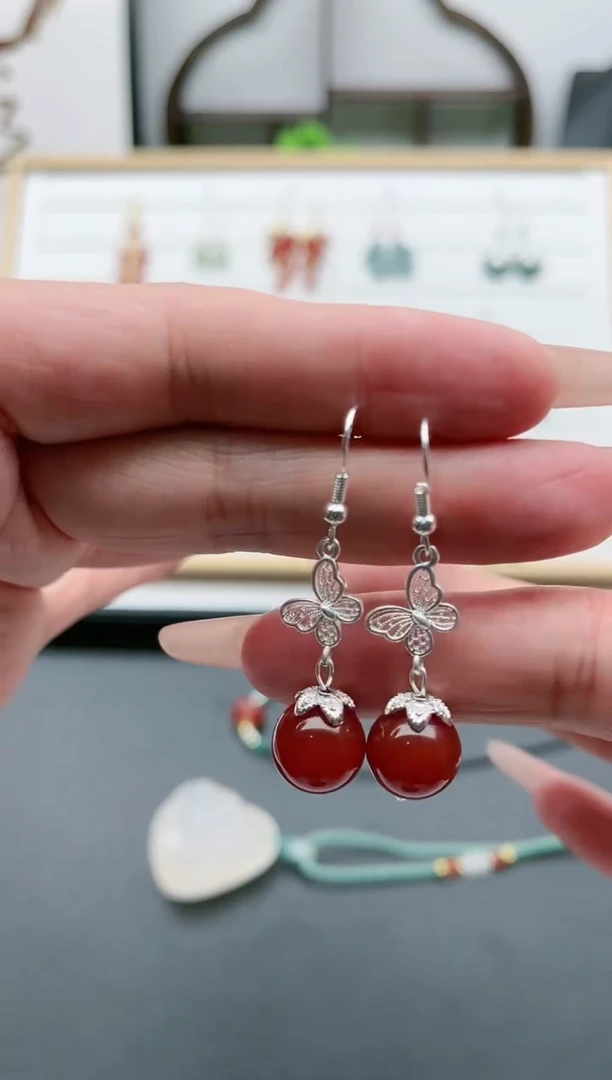 【闪购商品】南红玛瑙耳饰银S925镶嵌306