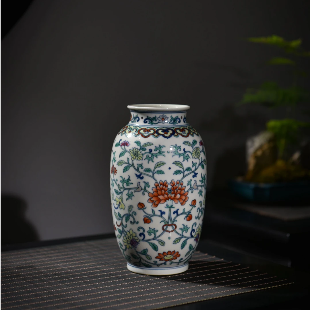 景德镇官方甄选 涂杏花 斗彩四季花卉冬瓜瓶