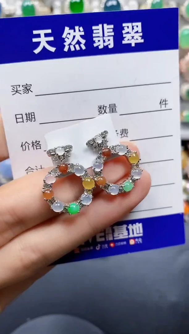 翡翠银S925镶嵌耳饰0080