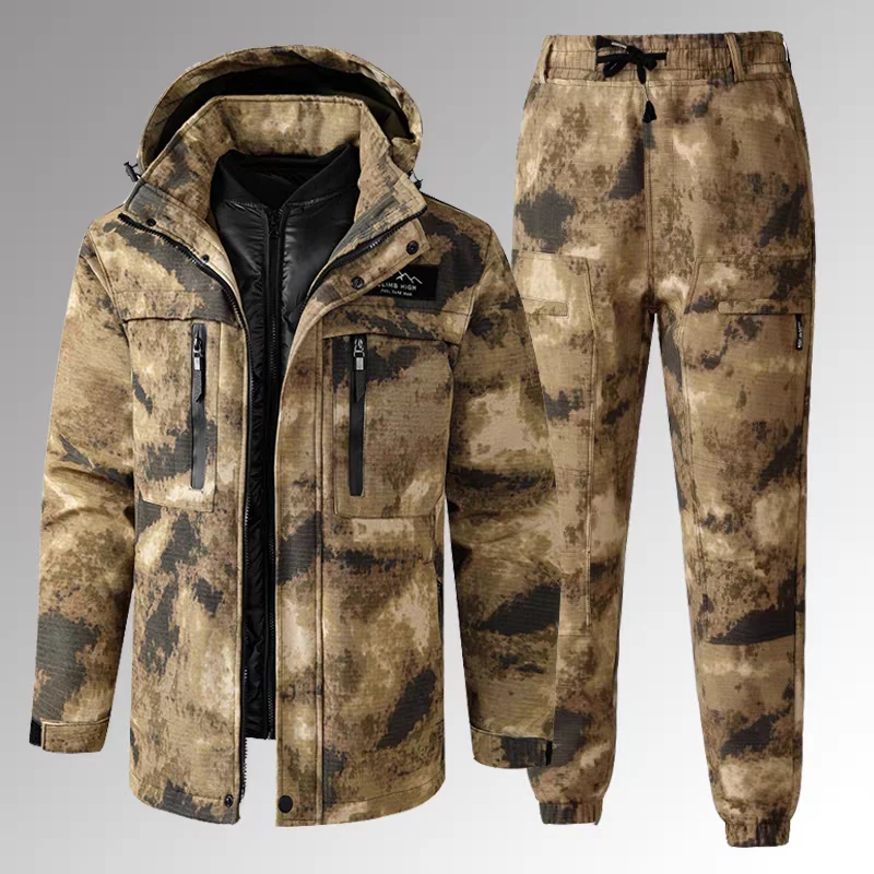 冬季迷彩加绒加厚棉大衣户外防风耐磨防寒保暖可拆卸套装棉袄