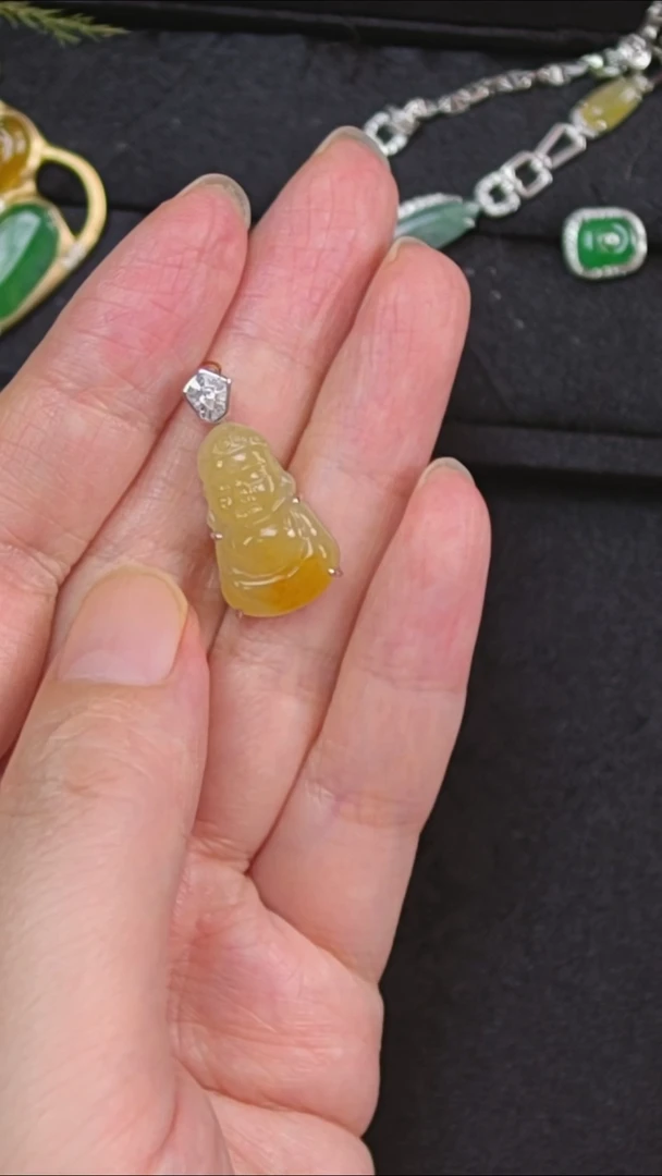 吊坠(不含链)18K金镶嵌翡翠天然缅甸翡翠吊坠