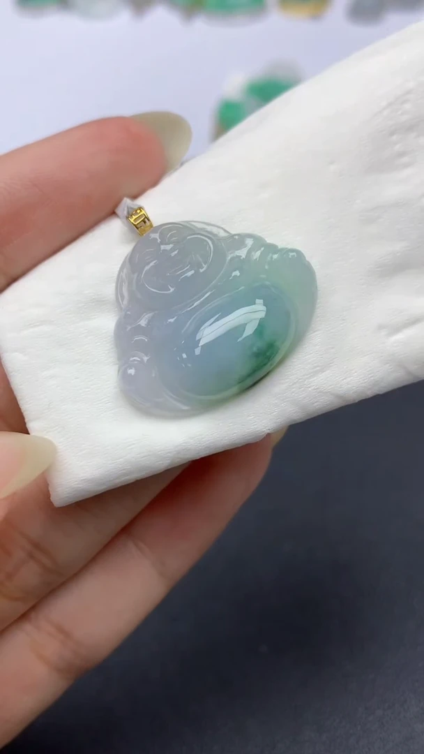 颈饰18K金镶嵌翡翠天然缅甸a货翡翠百元以上9元证书费自理