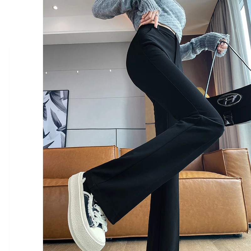 黑色喇叭裤女春秋季2025新款小个子高腰显瘦美式马蹄微喇西装裤子