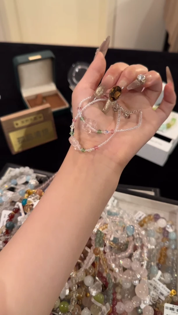 水晶手链合金粉水晶花花x1796