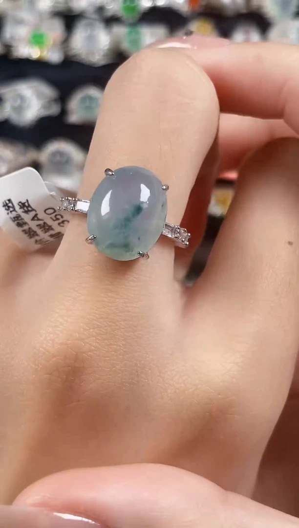 银S925镶嵌戒指翡翠 天然A货翡翠79