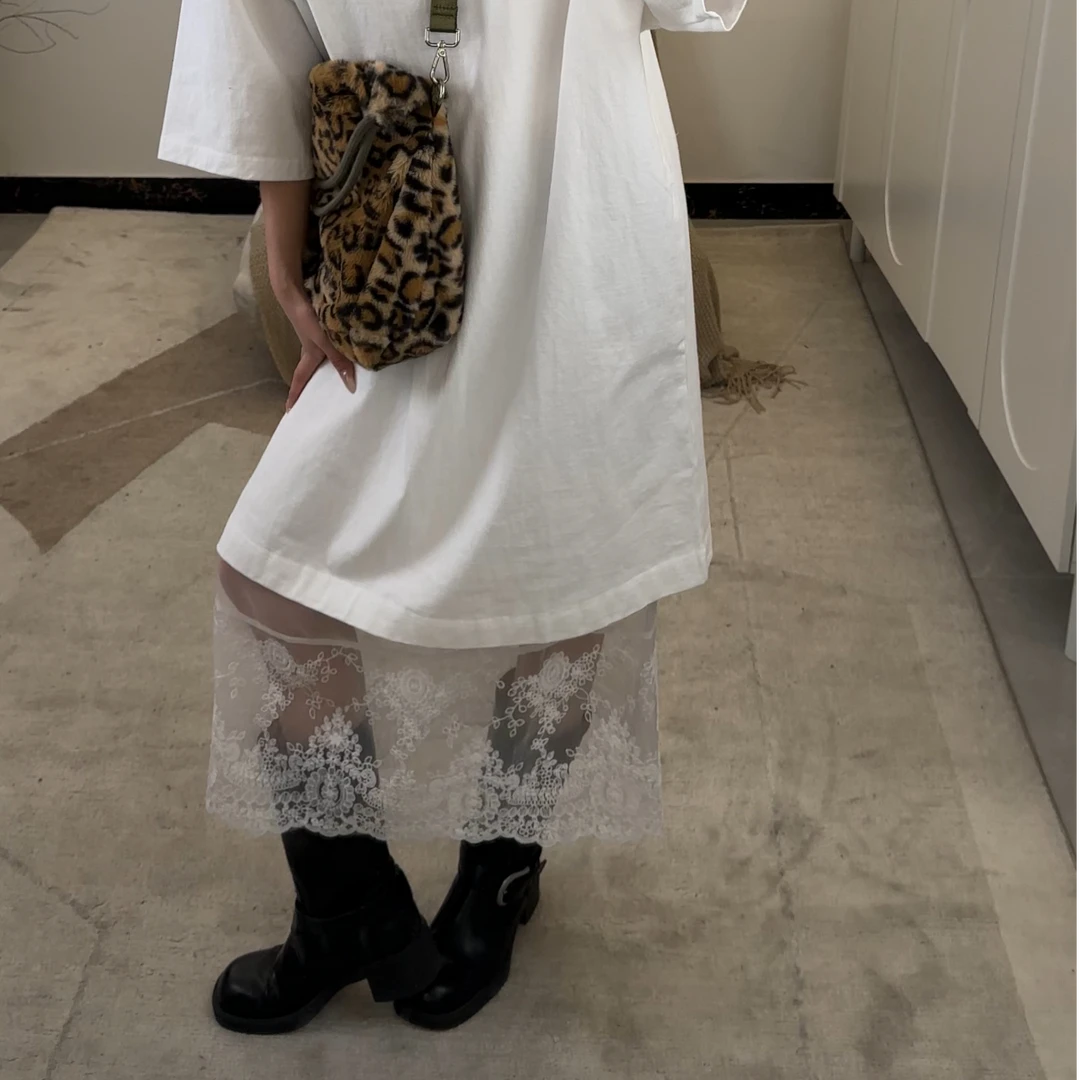 【清】逸语2025新款ins博主同款刺绣镂空松紧腰蕾丝半身裙女88128-1