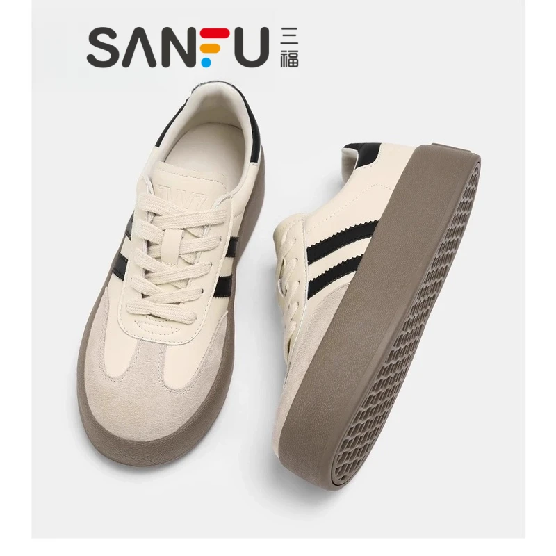三福厚底德训鞋女2025年春秋新款时尚百搭增高小白鞋休闲运动板鞋