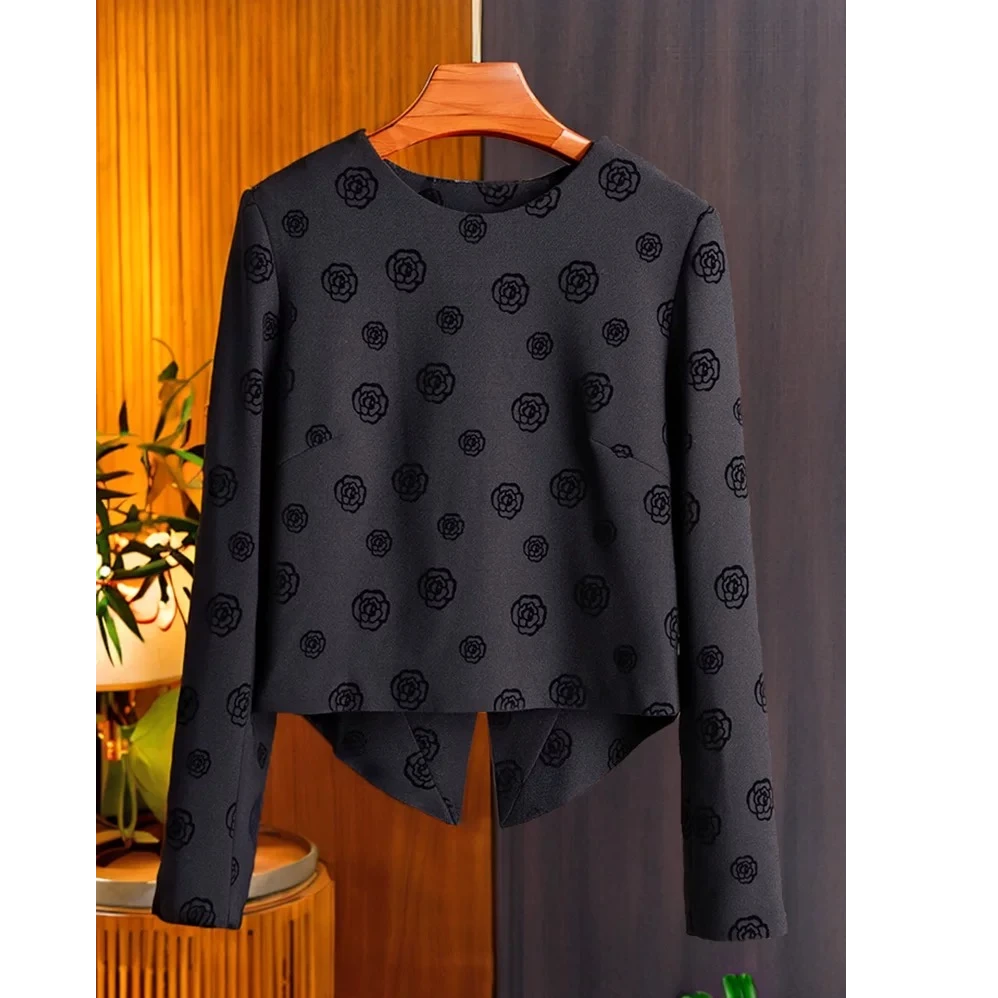 2025春季简约通勤百搭圆领套头气质高级感小个子提花短外套WT-013